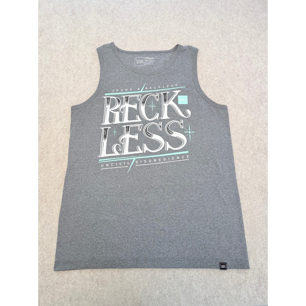 Young & Reckless Mens Graphic Tank Top Heather Gray Reckless Logo Medium Skater